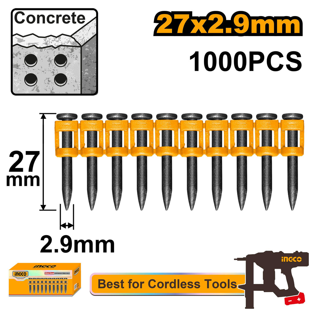 Ingco Concrete Nails 27mm 1000pc ANA02271