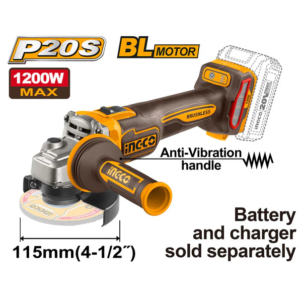 HTCO angle grinder with specifications on a white background