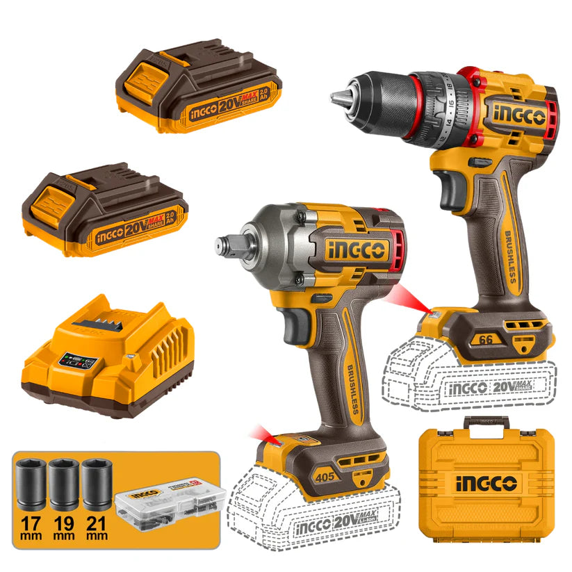 Ingco Cordless Impact Drill & Impact Wrench Combo Kit 20V CKLI20286