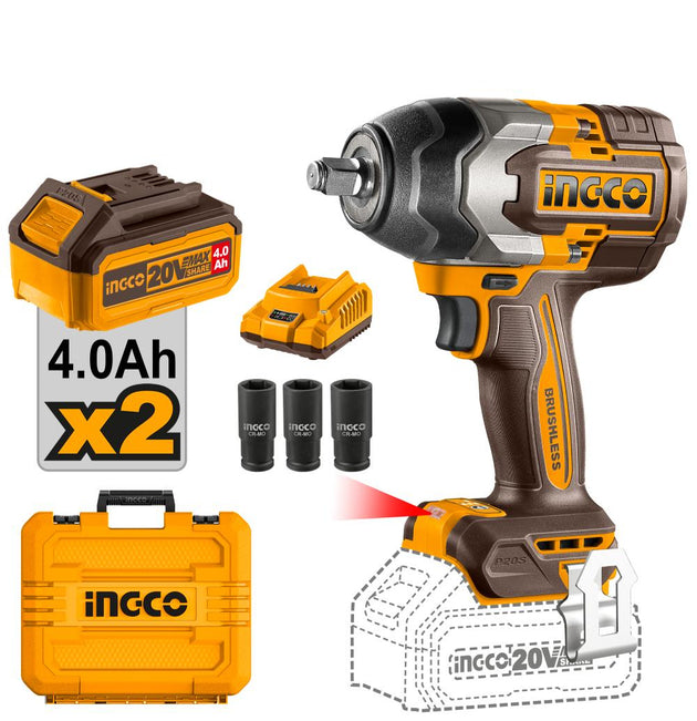 Ingco Cordless Impact Wrench Brushless Kit 850nm CIWLI2085