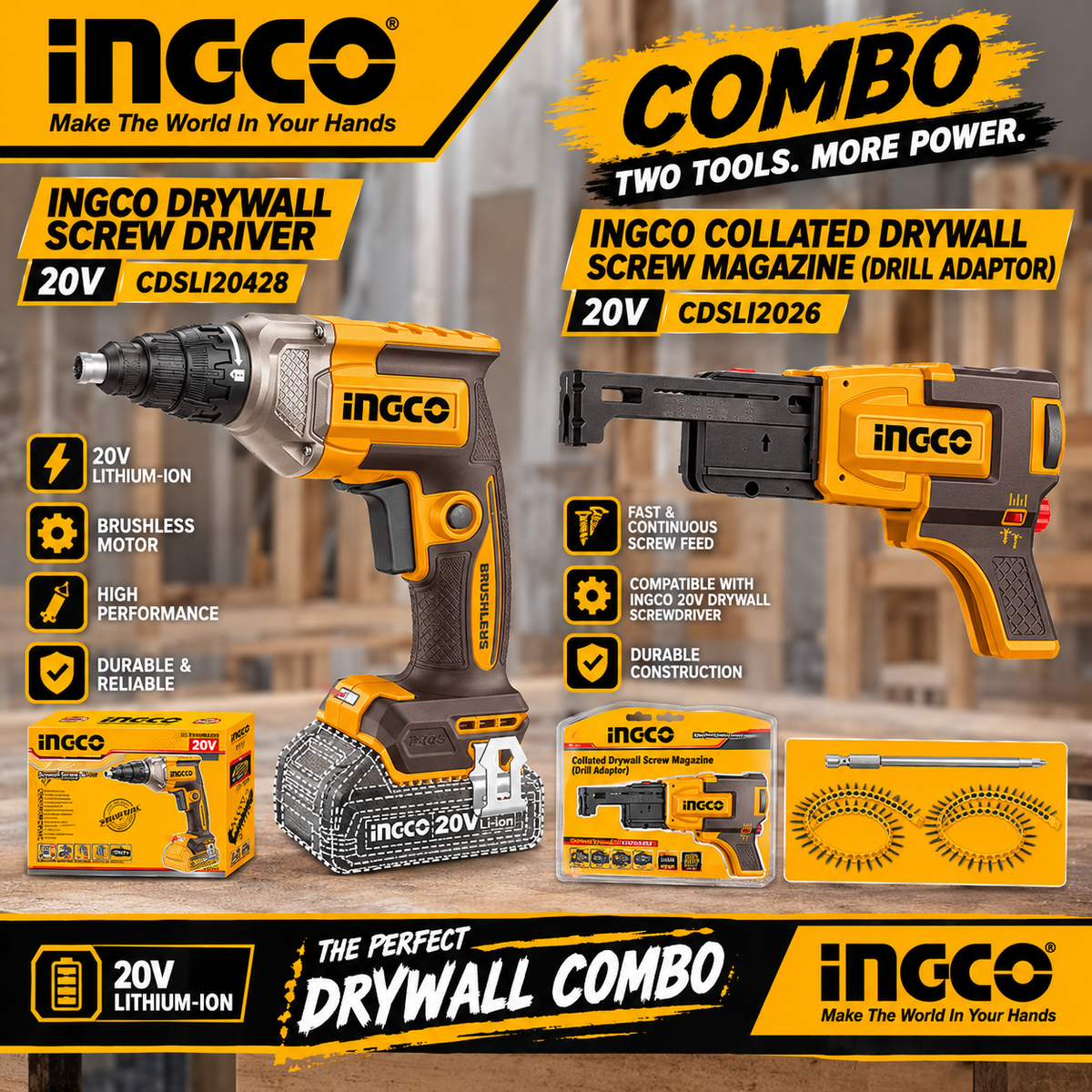 Ingco Drywall Screwdriver and Magazine Combo DWKIT 