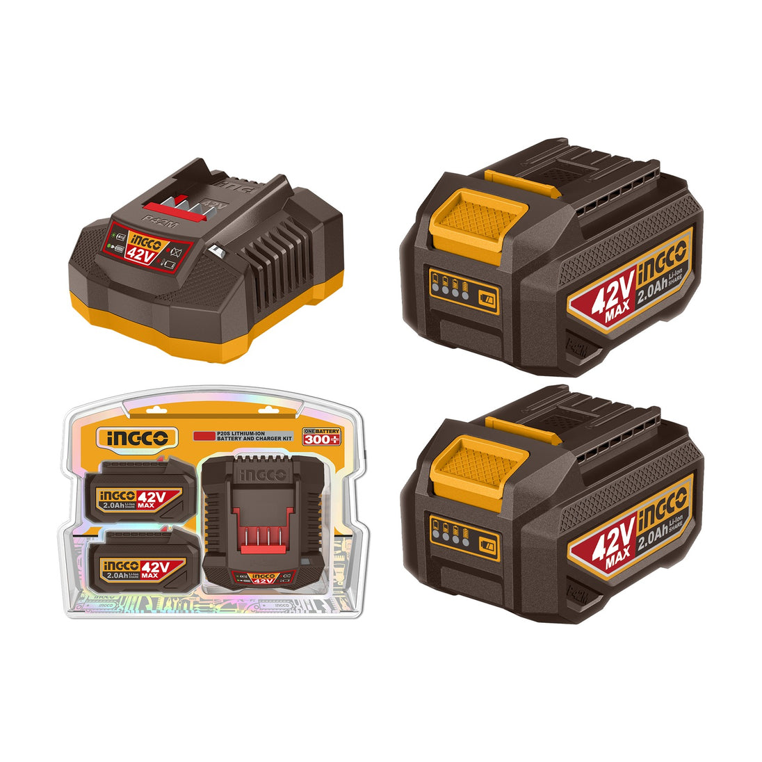 Ingco 42V Max 2.0Ah Battery and Charger Kit FBCPM20221 (Not suitable for 20V Tools)