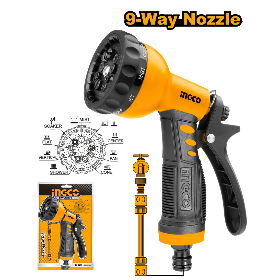 Ingco Garden Hose Spray & Adaptor HWSG092