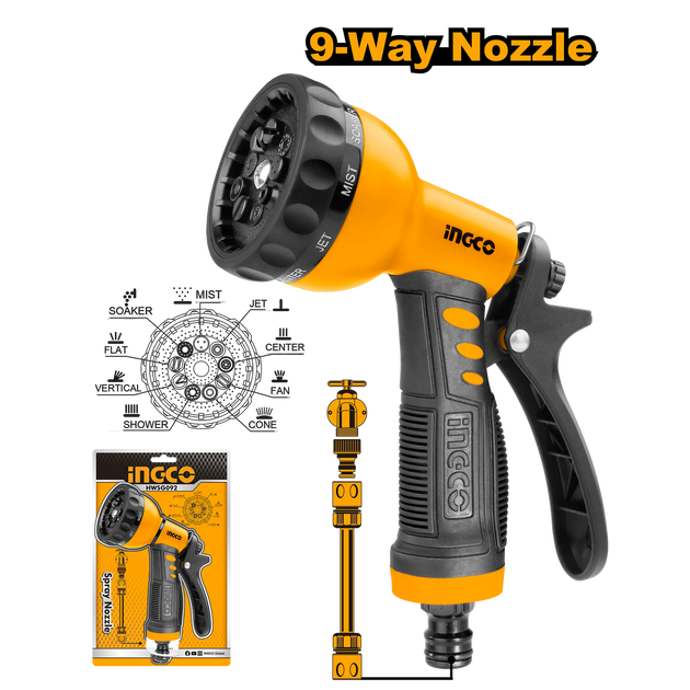 Ingco Garden Hose Spray & Adaptor HWSG092
