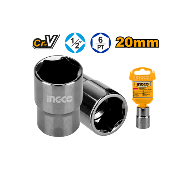 Chrome socket with INGCO branding and additional socket in a holder on a white background