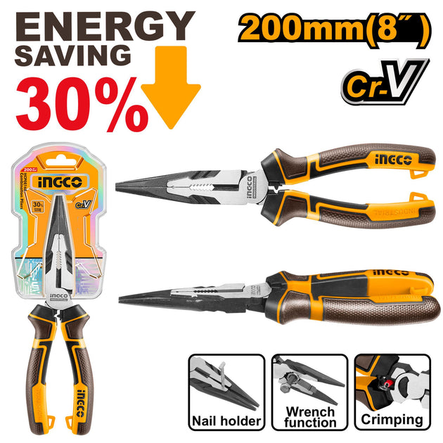 INCOO pliers set with packaging, highlighting energy saving feature and Cr.V material.