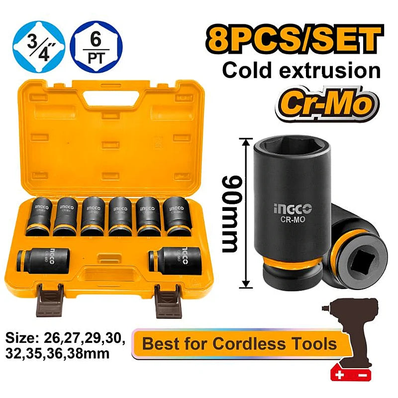 Ingco Impact Socket Set 3/4 8 Pc HKISSD34082L