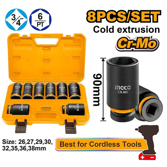 Ingco Impact Socket Set 3/4 8 Pc HKISSD34082L