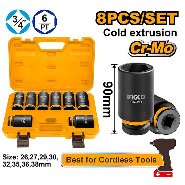 Ingco Impact Socket Set 3/4 8 Pc HKISSD34082L