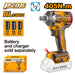 Ingco impact wrench with specifications and accessories on a white background