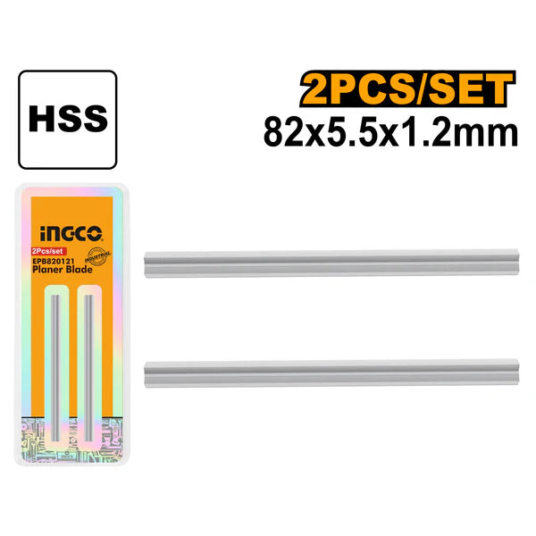 Two HSS planer blades with packaging on a white background