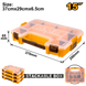 Stackable tool box with dimensions labeled on a white background
