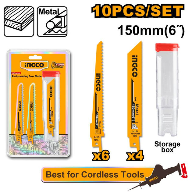 Ingco Reciprocating Blade 10pc with Carry Bottle RSB1002