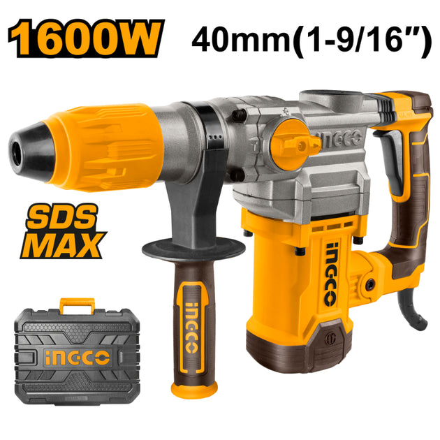 Ingco SDS Max rotary hammer drill with carrying case on a white background