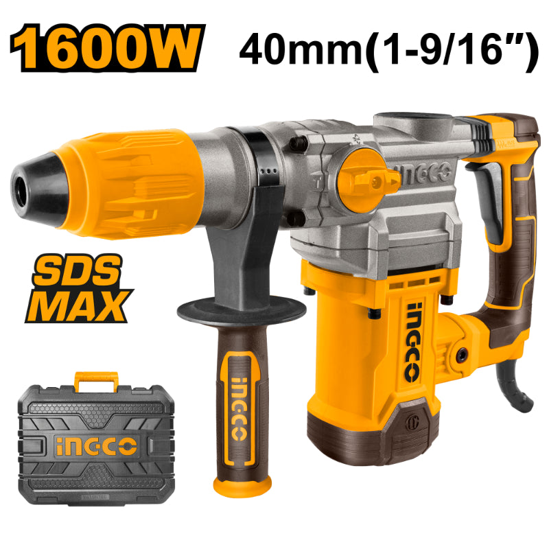 Ingco SDS Max rotary hammer drill with carrying case on a white background
