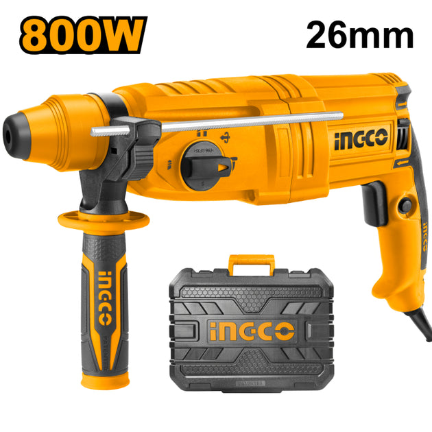 Orange and black INGCO drill with carrying case on a white background