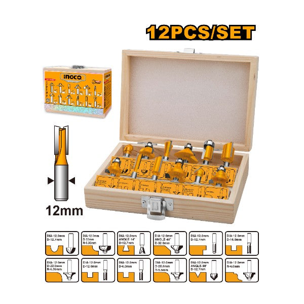 Ingco Router Bits 12pc 12mm AKRT1221 