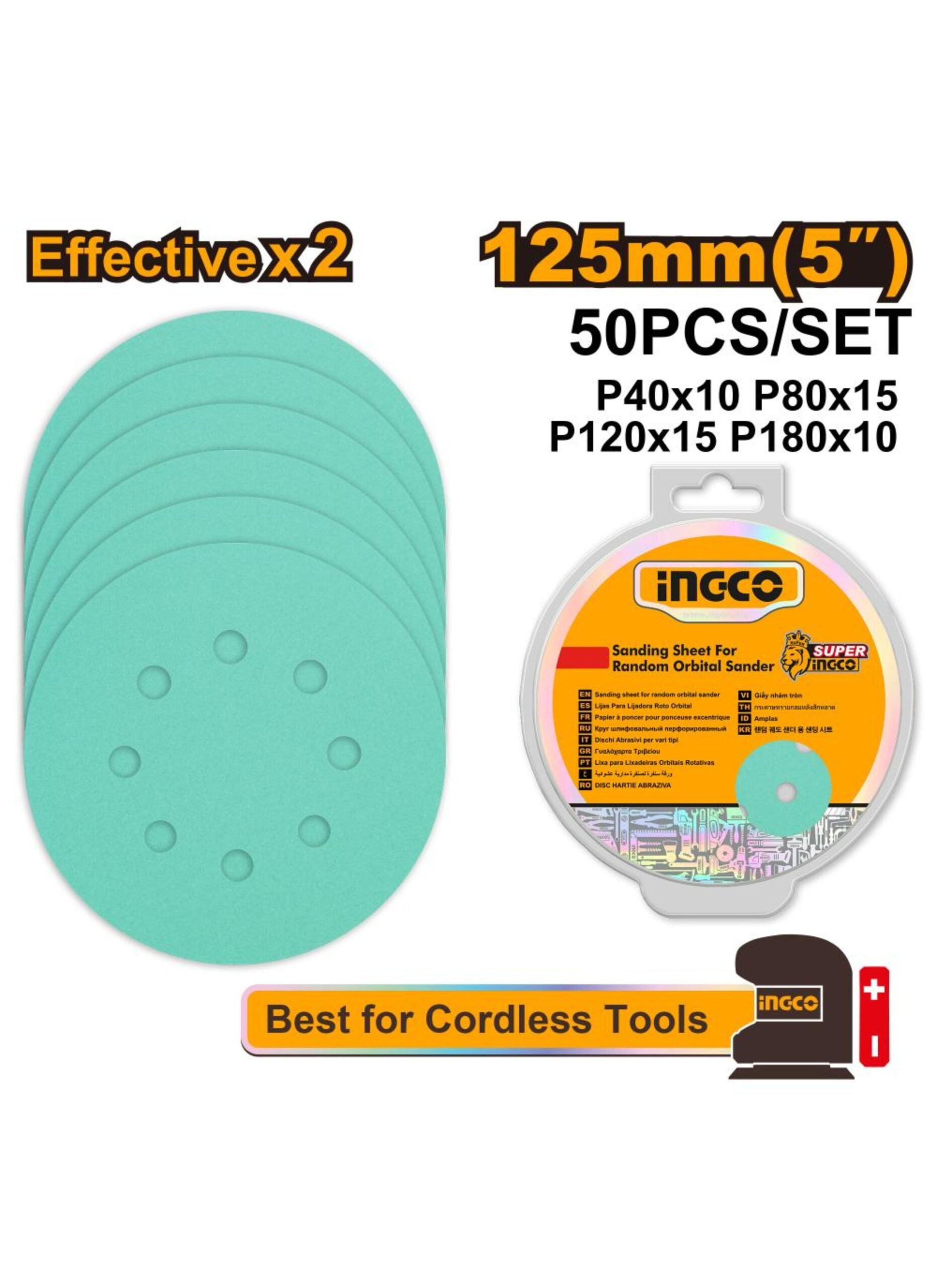 Ingco Sanding Sheet for Orbital Sander 125mm AKRS125050