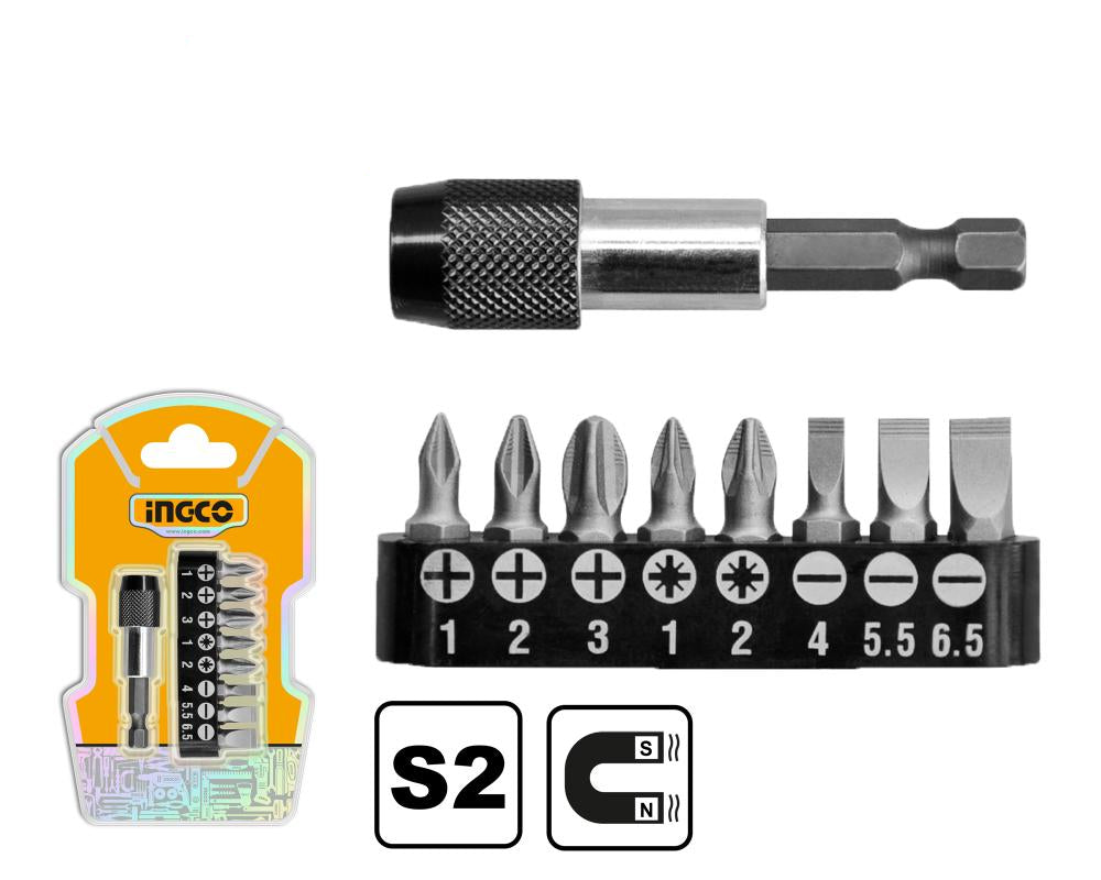 Ingco Screw Driver Bit Assorted 9pcs Mag AKSD0071