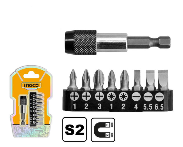 Ingco Screw Driver Bit Assorted 9pcs Mag AKSD0071