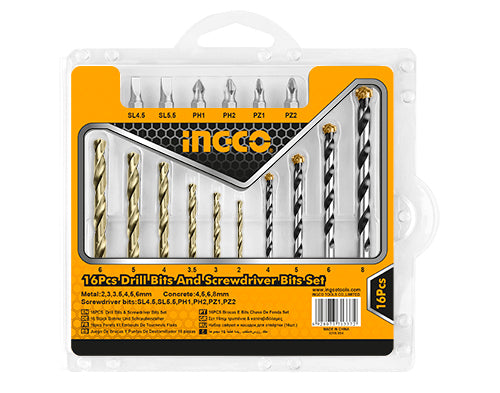 Ingco Screw Driver & Drill Bit Set 16pcs AKSDB9165