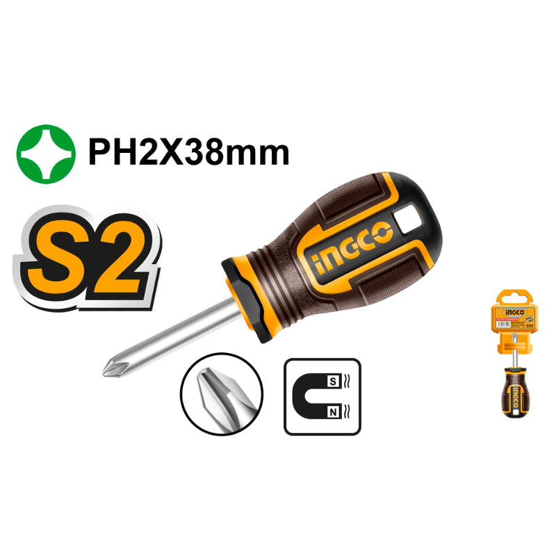 Screwdriver with INGCO branding and specifications on a white background