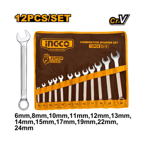 Ingco Spanner 12pc Set 6-24mm With Pouch HKSPA1142