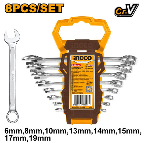 Set of wrenches with packaging labeled 'ingco' on a white background