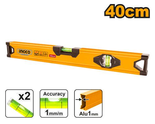 Orange level tool with 'INGCO' branding and measurement details on a white background