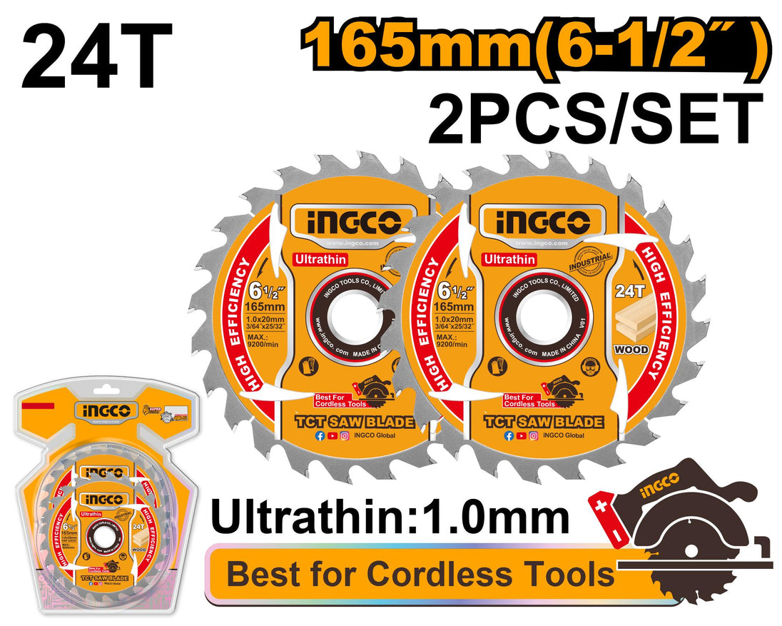 Ingco TCT Wood Ultra-thin Blade 24T 165mm 2pc TSB1653