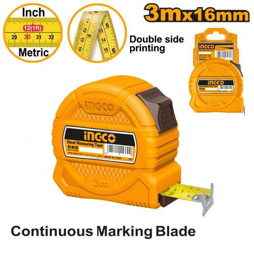 Orange measuring tape with features highlighted on a white background