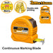 Orange measuring tape with features highlighted on a white background