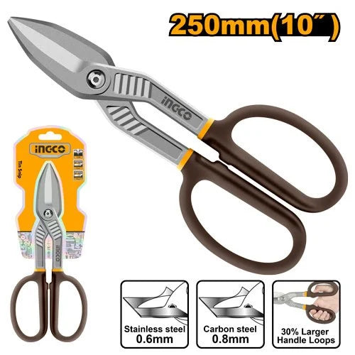 Gardening shears with brown handles and 'incco' branding, including packaging and feature illustrations.
