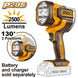 INGCO P20S flashlight with 2500 lumens and 3 position features on a white background