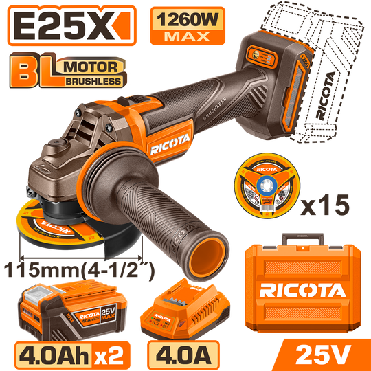 Ricota 25V Angle Grinder 115mm Kit RLAG2511512