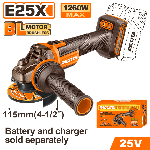 Ricota 25V Angle Grinder 115mm (tool only) RLAG251151