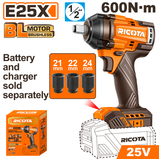 Ricota Impact Wrench 600nM 25V (tool only) RLEWH256001