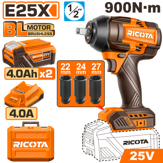 Ricota Impact Wrench 900nM 25V Kit RLEWH25900