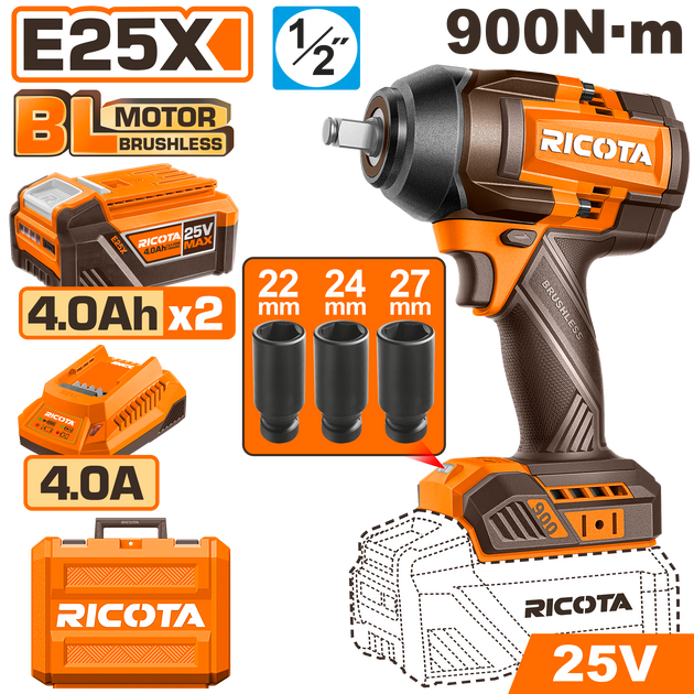 Ricota Impact Wrench 900nM 25V Kit RLEWH25900