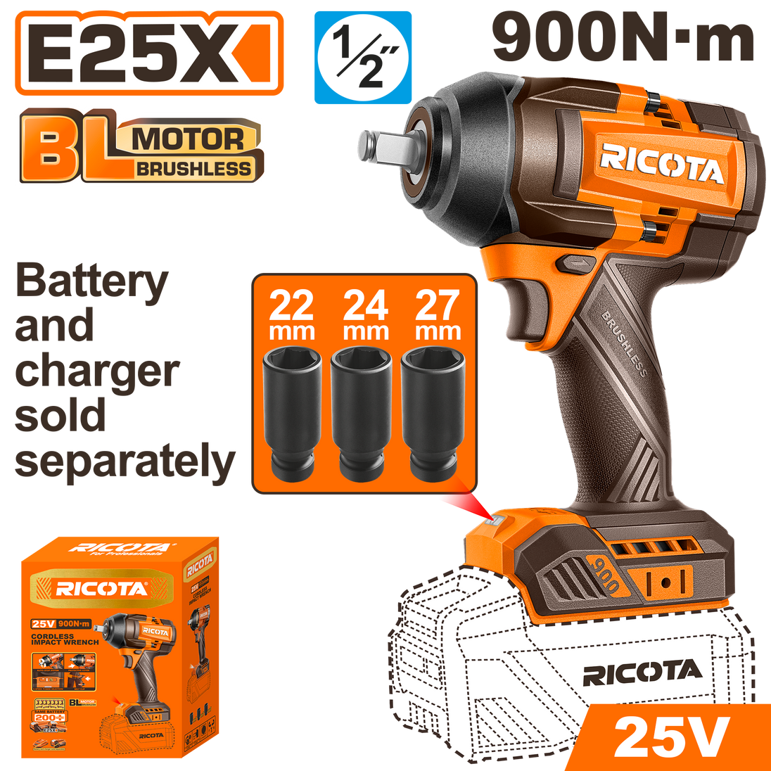 Ricota Impact Wrench 900nM 25V (tool only) RLEWH259001