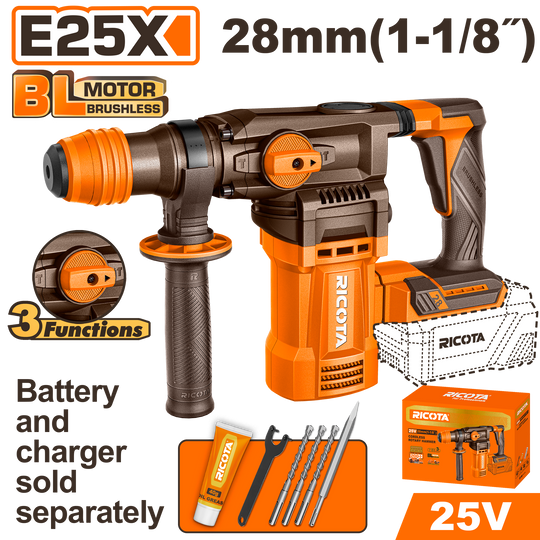 Ricota Rotary Hammer Drill 28mm 4.5J 25V (tool only) RLLRH25281