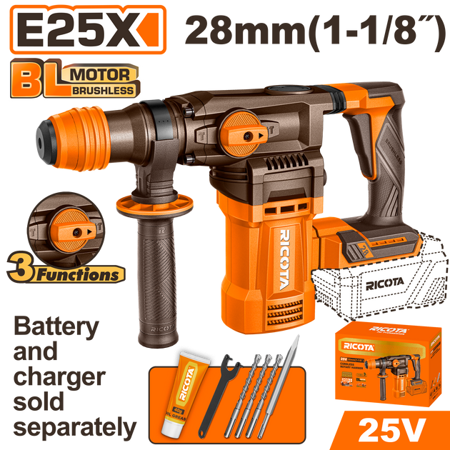 Ricota Rotary Hammer Drill 28mm 4.5J 25V (tool only) RLLRH25281