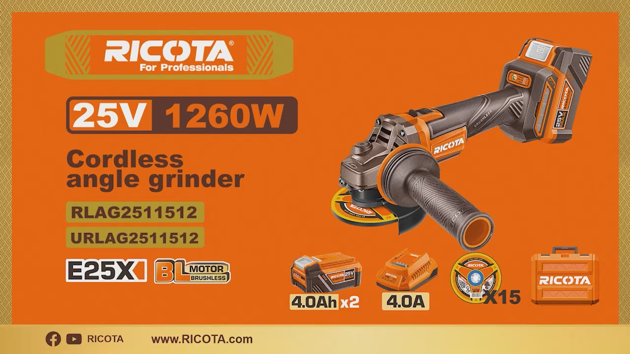 Ricota 25V Angle Grinder 115mm Kit RLAG2511512
