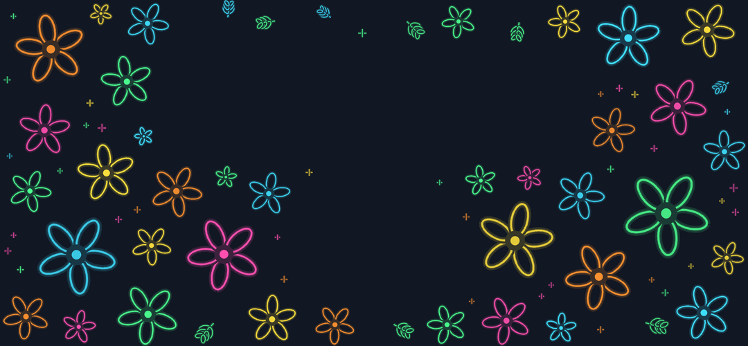 Spring sale banner background — navy with neon flowers, clear zones for headline, Sale and button